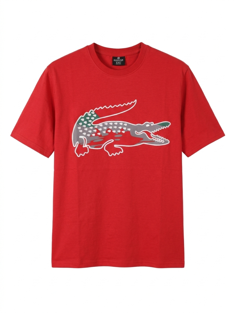 crocodile printed down shoulder T-shirt