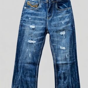 premium blue scratches slub bootcut denim jeans