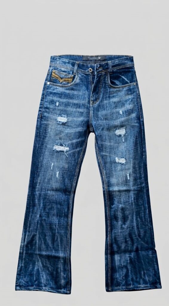 premium blue scratches slub bootcut denim jeans